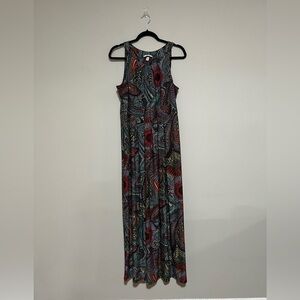 Soma Multicolored Sleeveless Maxi Dress Size Large Cruise Travel Stretch